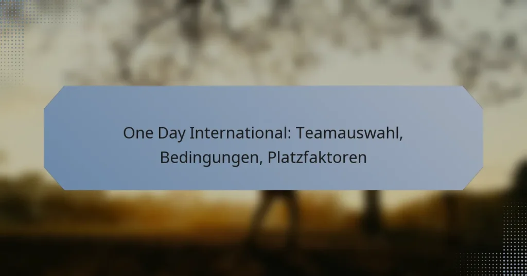 One Day International: Teamauswahl, Bedingungen, Platzfaktoren