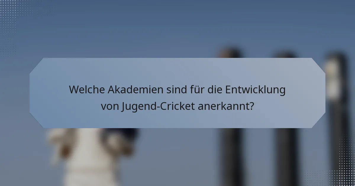 Welche Akademien sind für die Entwicklung von Jugend-Cricket anerkannt?